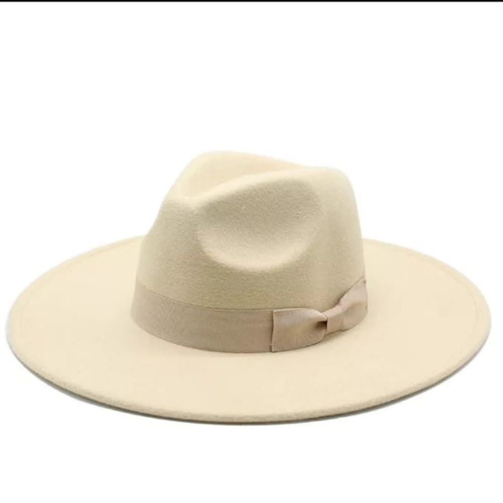 Cream Large Wide Brim Fedora Hat